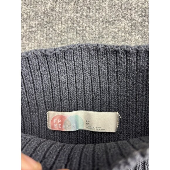 FP Beach Sweater Womens XS Gray Ribbed Mock Neck Short Sleeve Boxy Knit Top - Picture 2 of 6